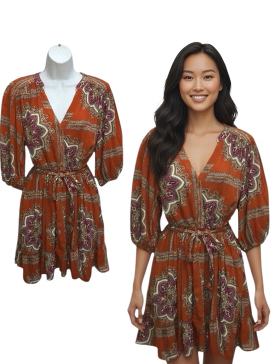 Anthropologie Dresses & Skirts - Anthropologie PORRIDGE Isabel Orange Paisley Tie Waist Mini Dress Women’s Medium